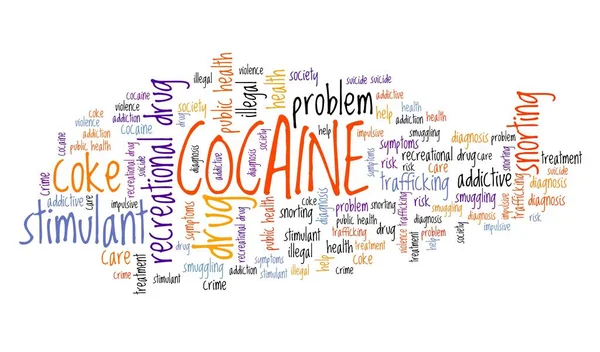 Kokainowe Słowo Chmura Kolaż Koncepcje Uzależnienia Kokainy Text Cloud — Zdjęcie stockowe