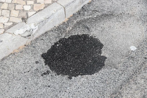 Patched Pothole Local Street Albufeira Portugal Road Maintenance Concept — Stock Photo, Image