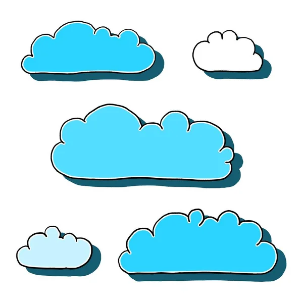 Ensemble Vecteurs Nuages Mignons Nuages Style Dessin Animé Simple — Image vectorielle