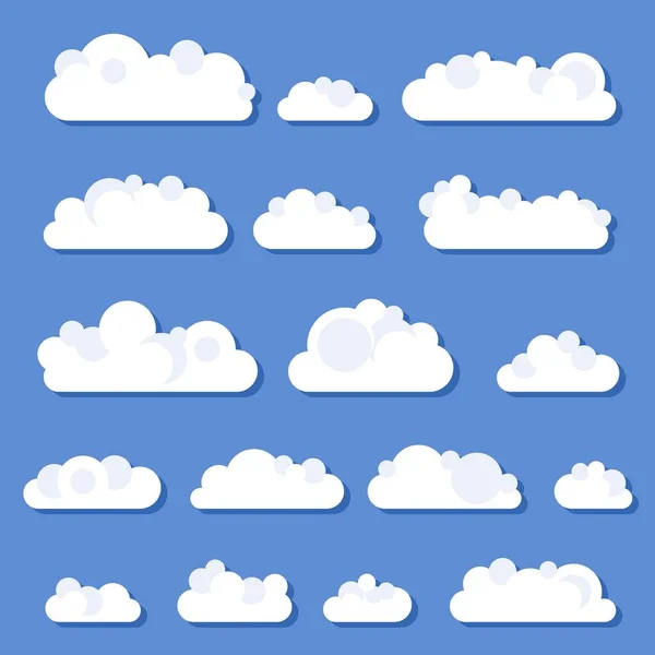White Paper Clouds Set Simple Cartoon Vector Illustration Collection — Stock Vector