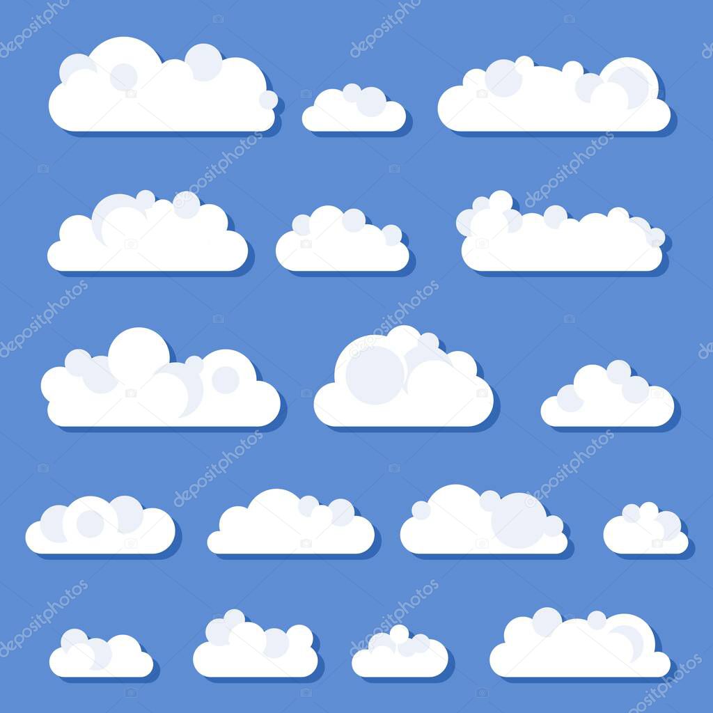 White paper clouds set. Simple cartoon vector illustration collection.