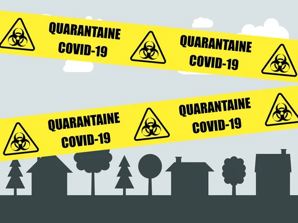 Covid 19小城镇检疫 由于大肠病毒大流行而导致的城市封锁 法文的病毒警告标志 Quarantaine Covid — 图库矢量图片