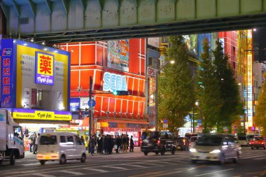 TOKYO, Japonya - 1 Aralık 2016: Tokyo, Japonya 'nın Akihabara ilçesinde insanlar yürüyor. Akihabara ilçesi Electric Town bölgesi olarak bilinir, elektronik mağazaları ve otaku kültürüyle ünlüdür..