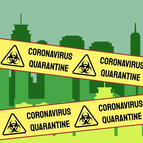 Corona Virus Pandemi Staden Karantän Nedstängning Krisvektorn Covid Karantänvarningstejp — Stock vektor