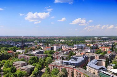 Leipzig şehri, Almanya hava manzarası. Zentrum ilçesine bağlı şehir manzarası.