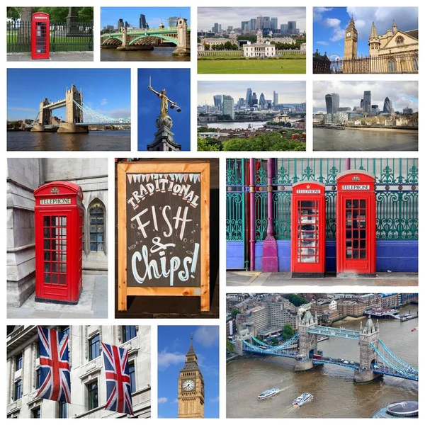 London Egyesült Királyság Képeslap Utazási Hely Mérföldkő Fotó Kollázs — Stock Fotó
