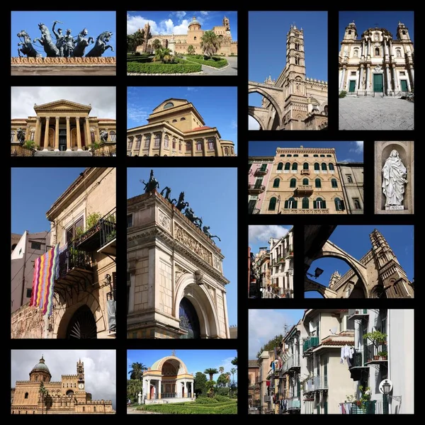 Palermo Italië Stad Briefkaart Reizen Plaats Oriëntatiepunt Afbeelding Collage — Stockfoto