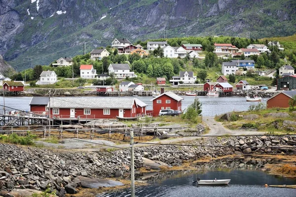 Wyspy Lofoten Norwegii Reine Rybacka Wioska Wyspie Moskenesoya — Zdjęcie stockowe