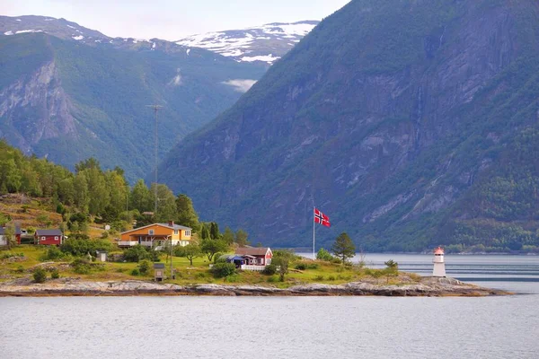 Paesaggio Costiero Norvegia Aziende Agricole Laerdal Campagna Norvegese — Foto Stock