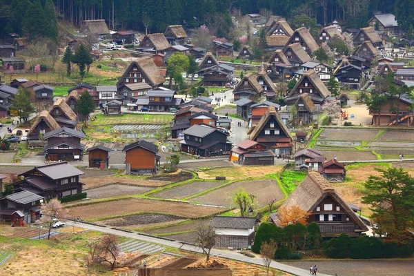 Vista Aérea Del Pueblo Shirakawa Japón Pueblo Emblemático Con Casas — Foto de Stock