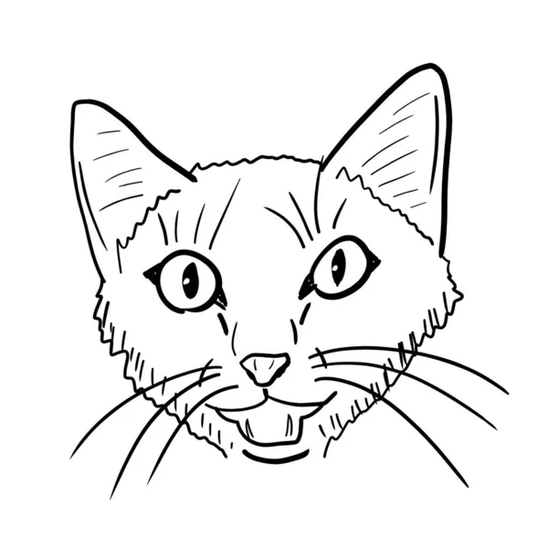 Meowing Ilustração Vetor Gato Cara Gato Desenhada Mão — Vetor de Stock