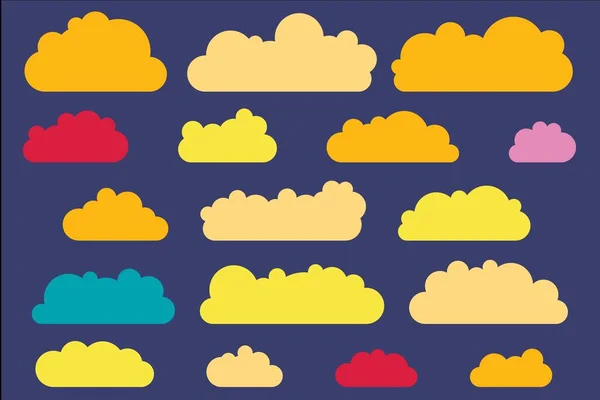 Colorful isolated clouds set. Simple cartoon vector illustration collection.