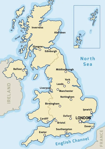 Reino Unido Vector Mapa Las Principales Ciudades Marcadas Mapa Del — Vector de stock