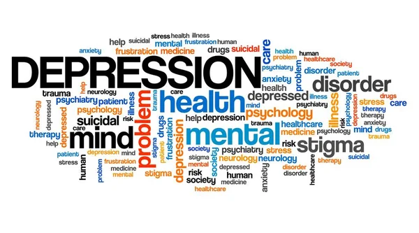 Problemy Depresją Zdrowie Psychiczne Słowo Chmura Znak — Zdjęcie stockowe