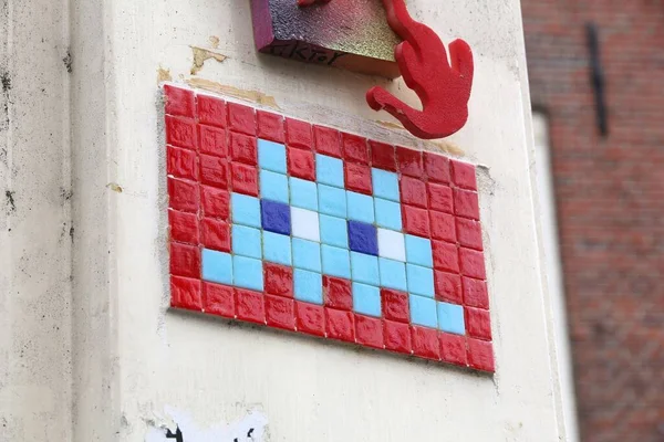 Amsterdam Netherlands July 2017 Space Invaders Urban Art Mosaic Amsterdam — Stock Photo, Image