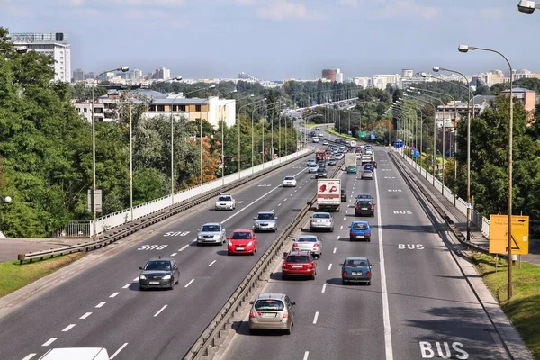 Warszawa Polska Wrzesień 2010 Duży Ruch Drogowy Warszawie Droga Europejska — Zdjęcie stockowe