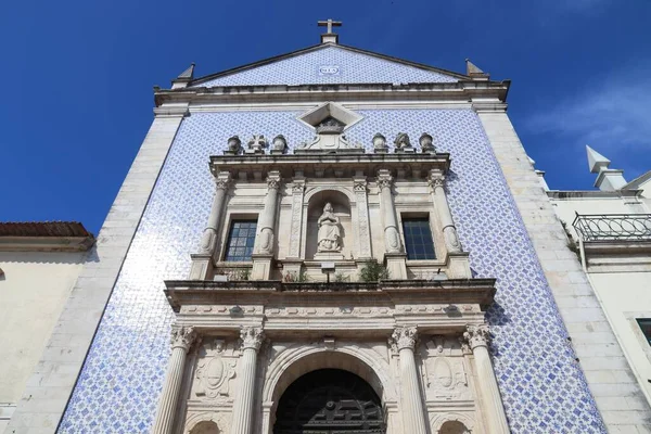 Azulejos Tašky Aveiro Portugalsko Tradiční Kostel Modrými Azulejos Dlaždicemi — Stock fotografie