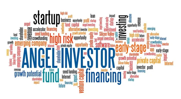 Concept Investisseur Providentiel Angel Investit Signe Nuage Texte Financement Démarrage — Photo