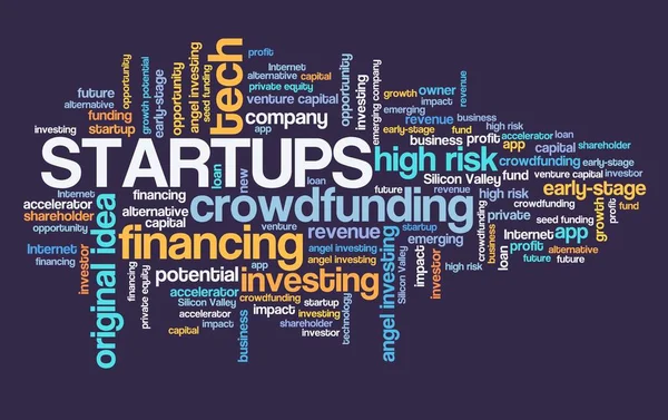Concepto Startups Firma Nube Palabra Empresa Puesta Marcha Tecnológica — Foto de Stock