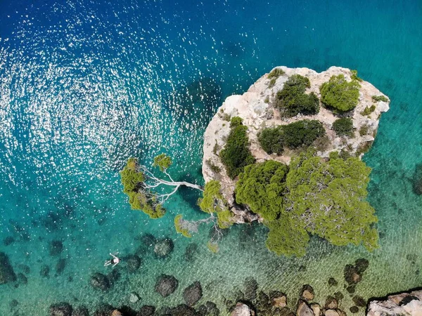 クロアチアのブレラ ロック マカルスカ リビエラ海岸近くの木で覆われた岩 — ストック写真