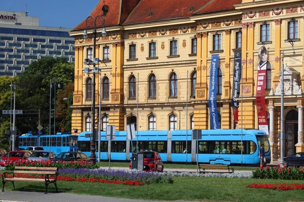 Zagreb Croatia Junho 2019 Elétrico Azul Transporte Público Zagreb Capital — Fotografia de Stock