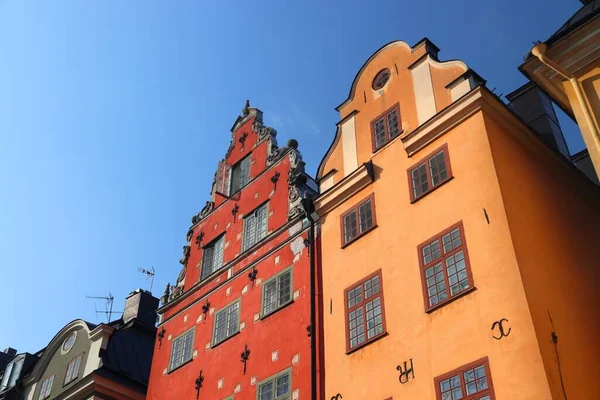 スウェーデンのストックホルム市内スカイライン 旧市街のストーターゲット広場建築 — ストック写真