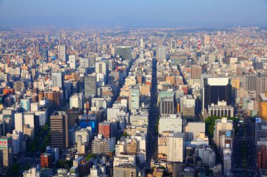 NAGOYA, JAPONYA - 28 Nisan 2012: Nagoya, Japonya 'daki modern şehrin havadan görünüşü. Nagoya 2.28 milyonluk nüfusuyla Japonya 'nın dördüncü büyük şehridir..