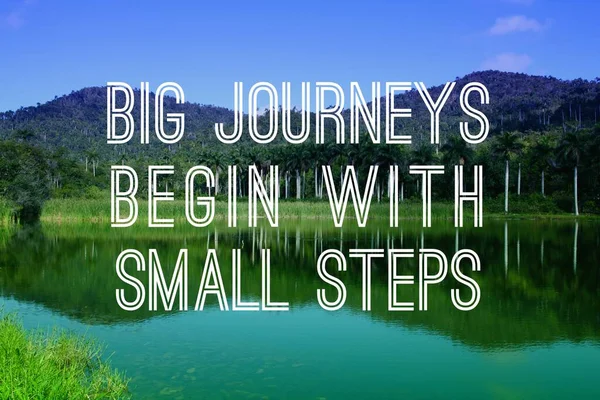 Big Journeys Begin Small Steps Inspirational Quote Poster Success Motivation — Stock Photo, Image