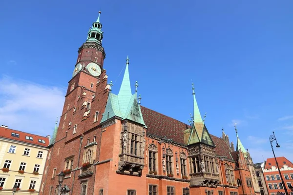 Monumentos Ciudad Wroclaw Antiguo Ayuntamiento Plaza Rynek Wroclaw Polonia — Foto de Stock