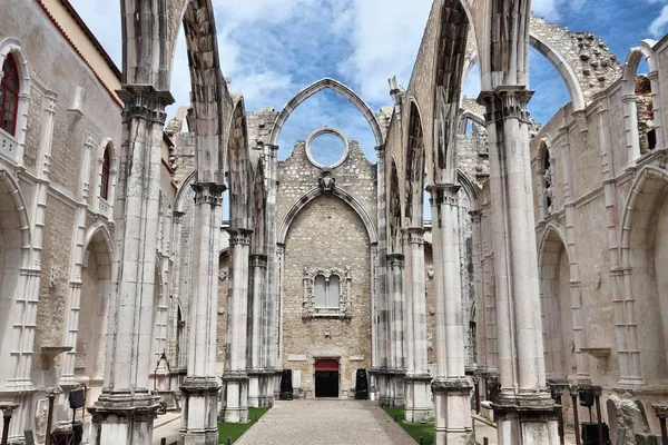 Městská Památka Lisabonu Portugalsku Carmo Klášter Kostel Zničený Zemětřesení — Stock fotografie