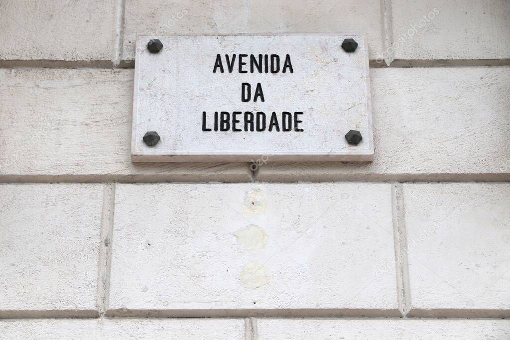 Avenida Da Liberdade sign in Lisbon, Portugal. Liberty Avenue.