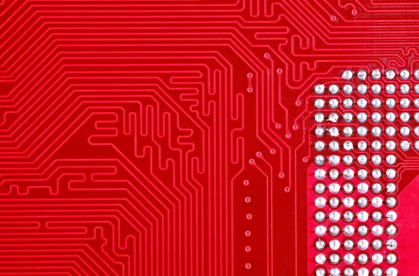 Rote Leiterplattentextur Hintergrund der Computer-Hauptplatine — Stockfoto