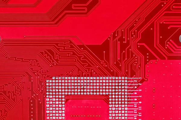 Red circuit board texture background of computer motherboard — Stock Photo, Image