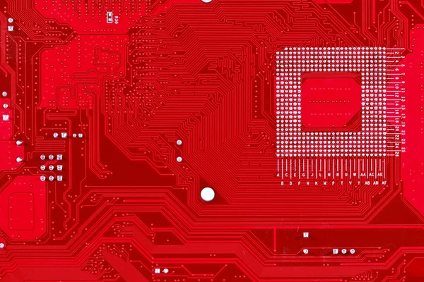 Painel de circuito vermelho textura fundo da placa-mãe do computador — Fotografia de Stock