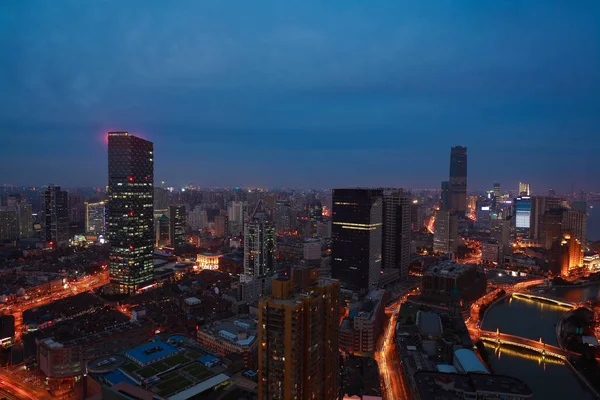 Aerial photography at Shanghai bund Skyline of night scene — Stock Photo, Image