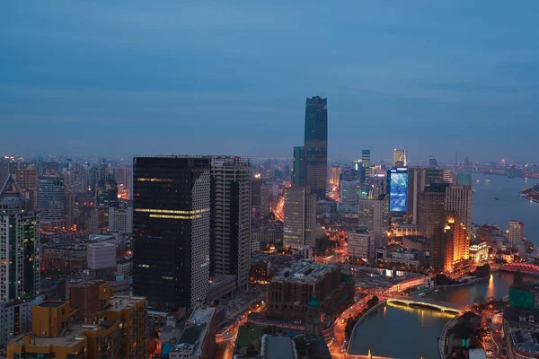 Aerial photography at Shanghai bund Skyline of night scene — Stock Photo, Image