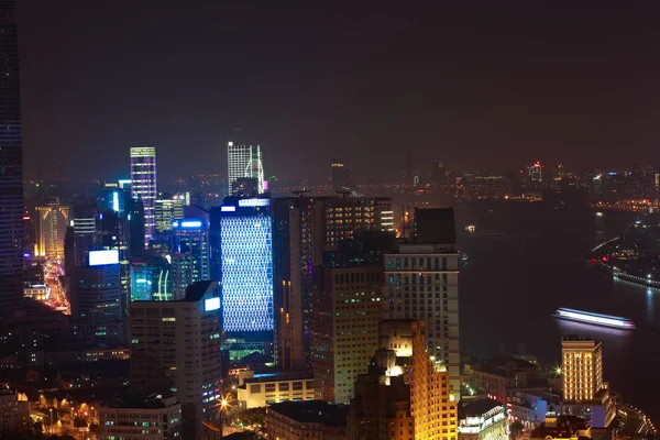 Aerial photography at Shanghai bund Skyline of night scene — Stock Photo, Image