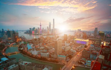 Shanghai bund manzarası Sunrise, hava fotoğrafçılığı