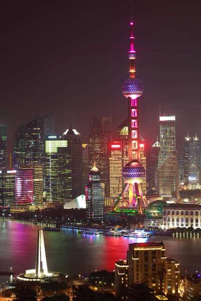 Fotografia lotnicza w Shanghai bund Skyline Scena nocy — Zdjęcie stockowe