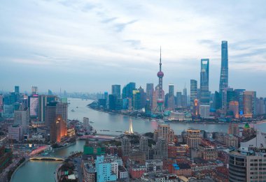 Shanghai bund Twilight manzarası, hava fotoğrafçılığı