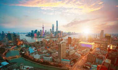 Shanghai bund manzarası Sunrise, hava fotoğrafçılığı