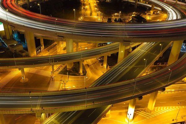 Aerial photography at Shanghai viaduct overpass bridge of night — Stock Photo, Image