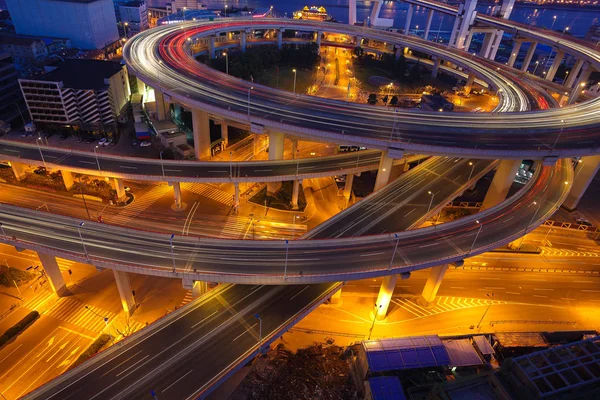 Aerial photography at Shanghai viaduct overpass bridge of night — Stock Photo, Image