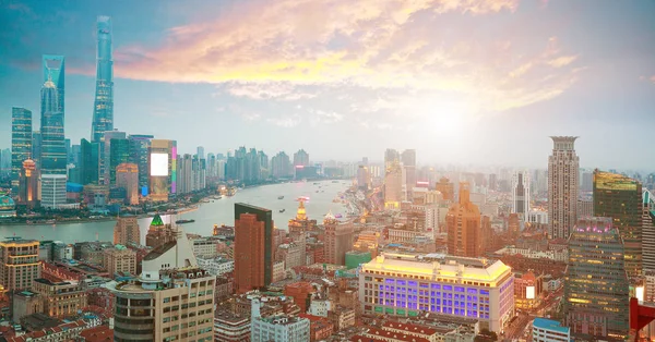 Aerial photography at Shanghai bund Skyline of sunrise — Stock Photo, Image