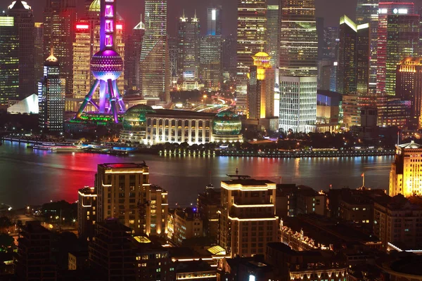 Fotografia aerea a Shanghai bund Skyline della scena notturna — Foto Stock
