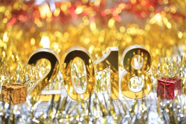 Hediye kutusu ile altın 2018 3d dijital simge 