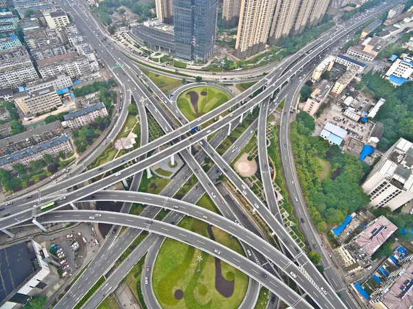 Aerial photography bird-eye view of City viaduct bridge road lan