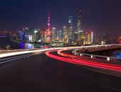 Prázdné silnice patře s ptačí perspektivy v Shanghai bund Panorama 