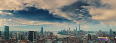 Shanghai bund panoramik manzarası, hava fotoğrafçılığı