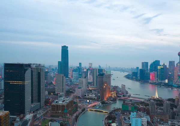Letecké Fotografie Ptačí Perspektivy Shanghai Bund Panorama Twilight — Stock fotografie
